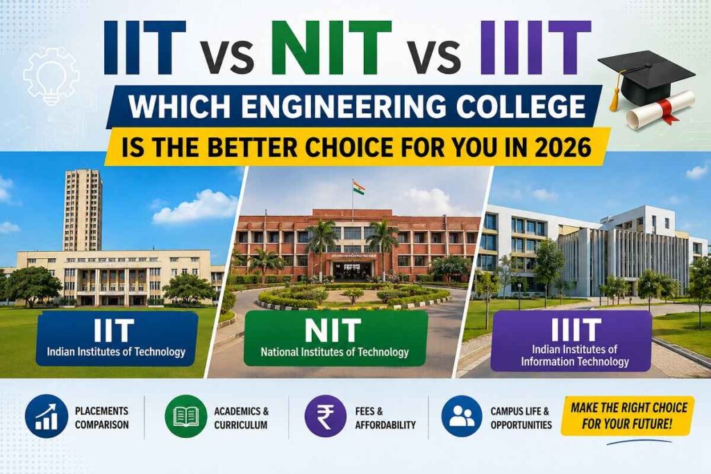 IIT vs NIT vs IIIT comparison chart for engineering colleges in India 2026